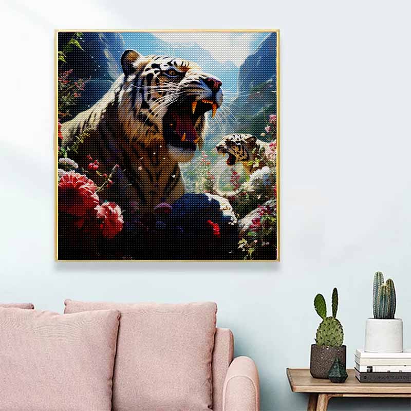 New Arrival 5D DIY Full Circle Diamond Painting "Tiger Roar" Embroidery Cross Stitch Home Decor Gift