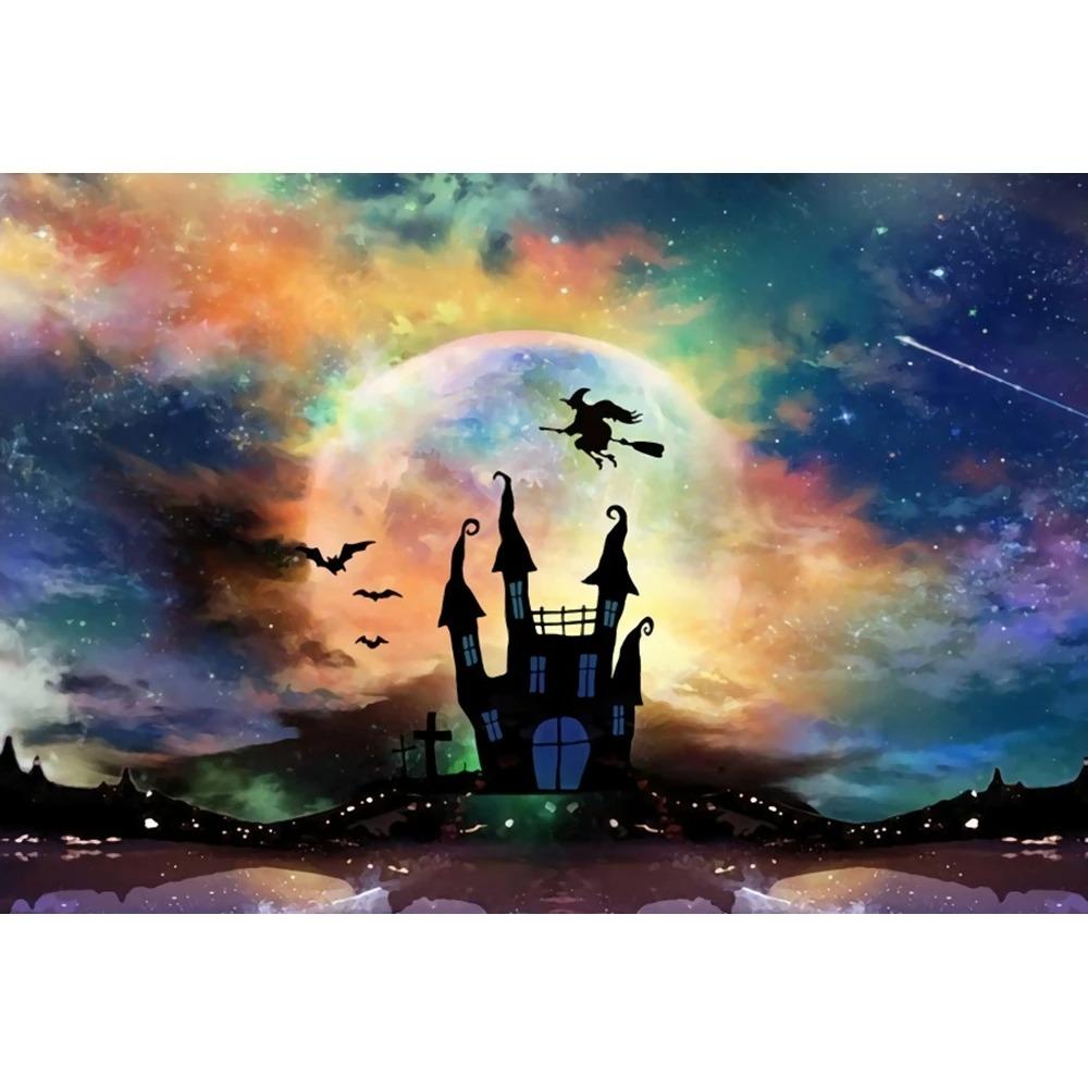 Halloween Party Decoration Hanging Cloth Pumpkin Witch Bat Castle Full Moon Night Photography Background Not Room Decoration