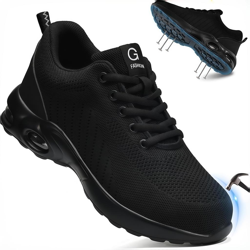 Luftkissen Arbeits-Sicherheitsschuhe Herren Damen Atmungsaktive Arbeits-Sneaker Stahlkappen-Schuhe Durchstichsichere Unzerstörbare Arbeitsstiefel Schwarz