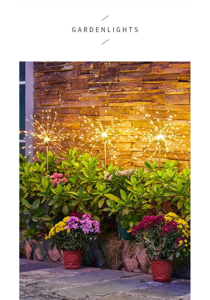 Remote-Control Solar Firework LED String Lights - Waterproof, Decorative Copper Wire Lights for Outdoor Use