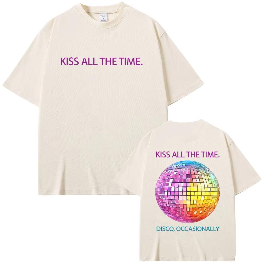 Kiss All The Time Disco Occasionally Graphic Print Tshirt Men Women Fashion casual Short Sleeve T Shirts Unisex Streetwear