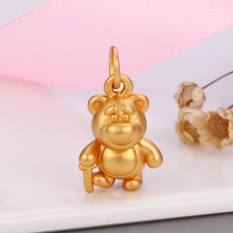 S999 Sterling Silver Strawberry Bear Head Pendant for DIY Beading & Braiding