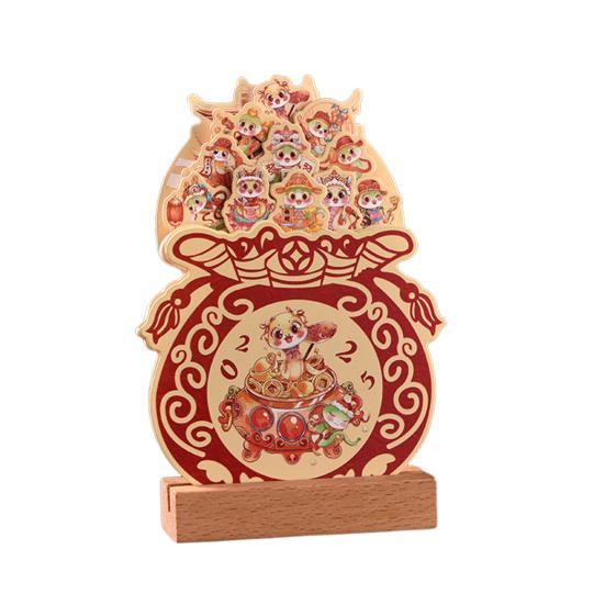 2025 Bloomy Flower Calendar with Wooden Base Unique Vase Shape Paper Material Desk Calendar Bookmark