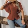 2026 European Style V-neck Waist-cinching Women's Short-sleeved Top