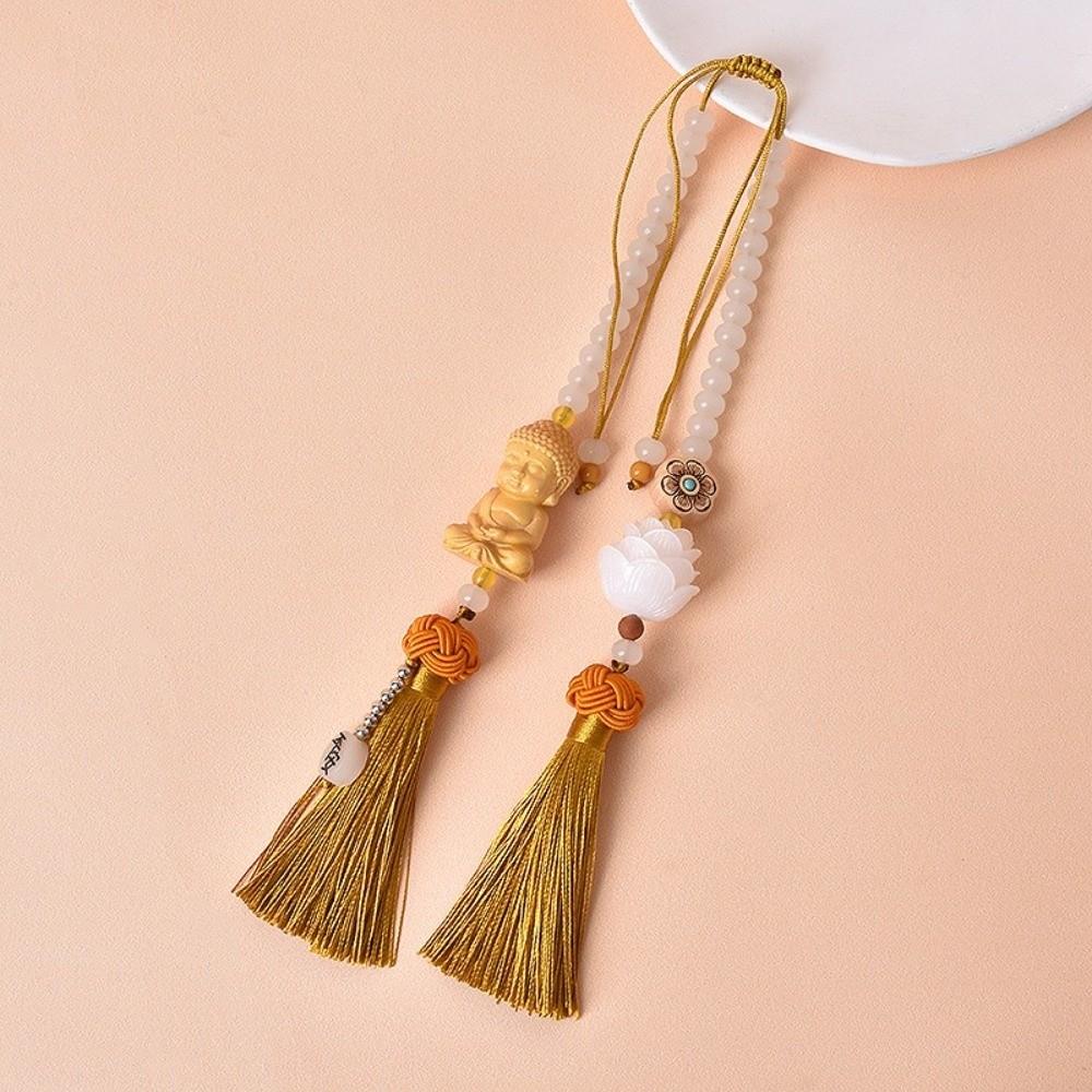 Double Tassel Car Buddha Pendant Lotus Flower Hanging Ornament Protective Buddha Statues Chinese Traditional Culture Good Luck