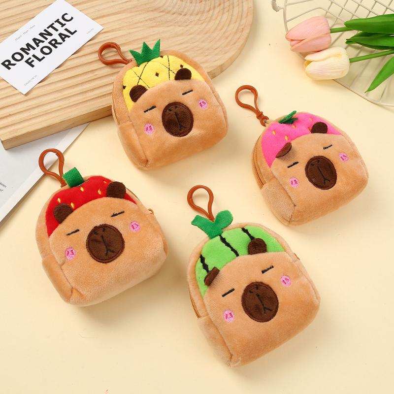 Capybara Plush Coin Purse Cartoon Small Fruit Bag Lovely Cartoon Bags Pendant Cute Watermelon Keychain Headphone Storage Bag