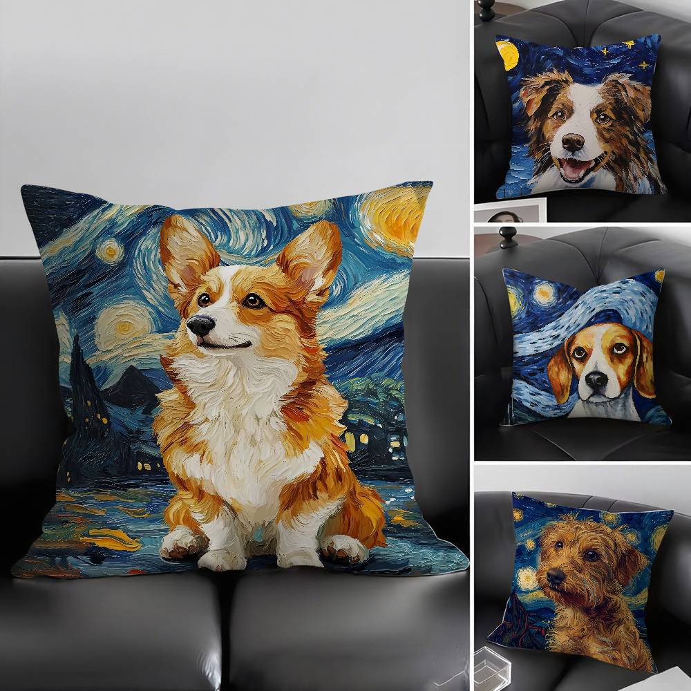 Catoon Starry Sky Dog Pillow Case Office Sofa Dorm Chair Back Short Plush Double-Sided Printing Home Cushion Cover