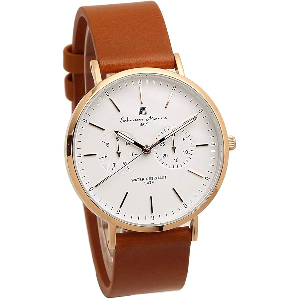 Salvatore Marra Unisex Quartz Watch with Calendar Rose White Brown SM15117L