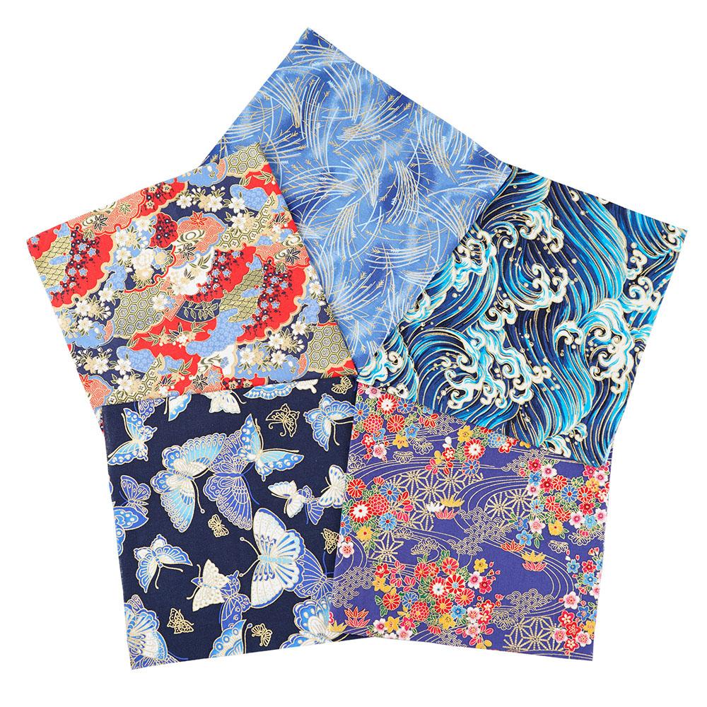 

5pcs 25x25/50x50cm Gold-foiled Japanese-style floral fabric for Headband Making Doll Clothe Skirt Decoration Door Curtain Fabric 5pcs 25x25cm синий