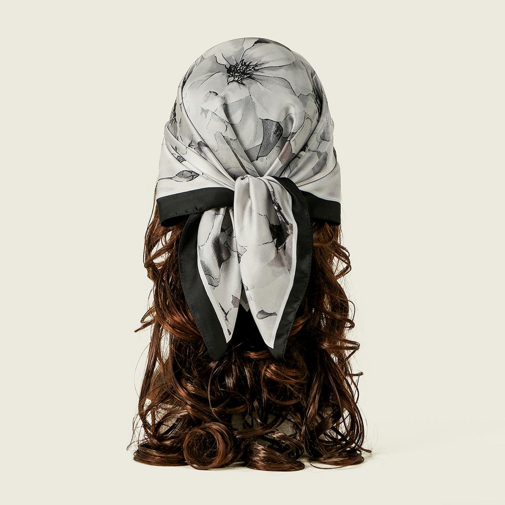 Chinese Style Flower Silk Shawl Print Headscarf Hair Wrap Neckerchief Female Satin Square Scarf For Women Headband Foulard Hijab