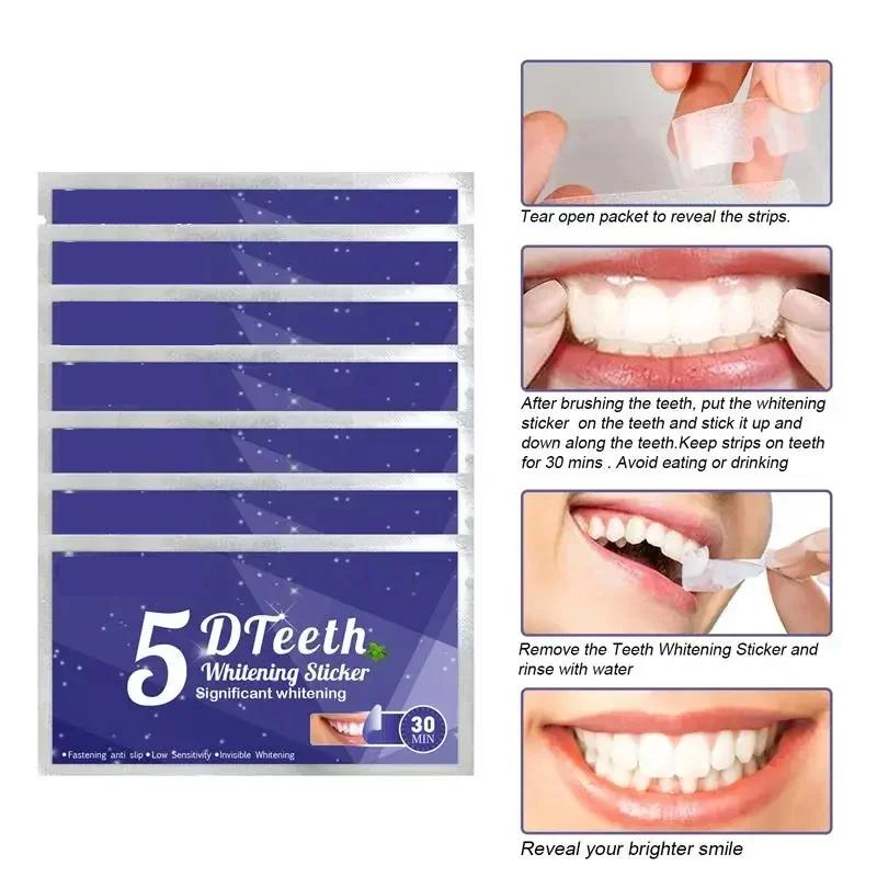 5D Whitening Teeth Stickers Gel Whitening Strips Stain Removal Oral Hygiene Care Strip Dental Bleaching Clean Oral Hygiene Teeth