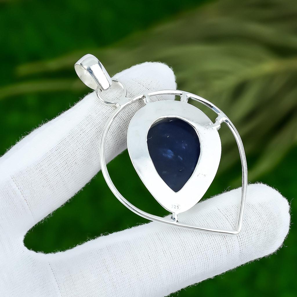 Pear Sodalite Gemstone Sterling Silver Birthday Wife Unique Boho Pendant Jewelry