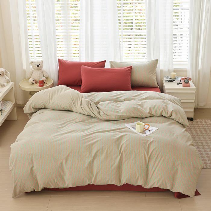 New Woven Cotton Pure 4-Piece Bedding Set: Skin-Friendly Pillowcase & Fitted Sheet