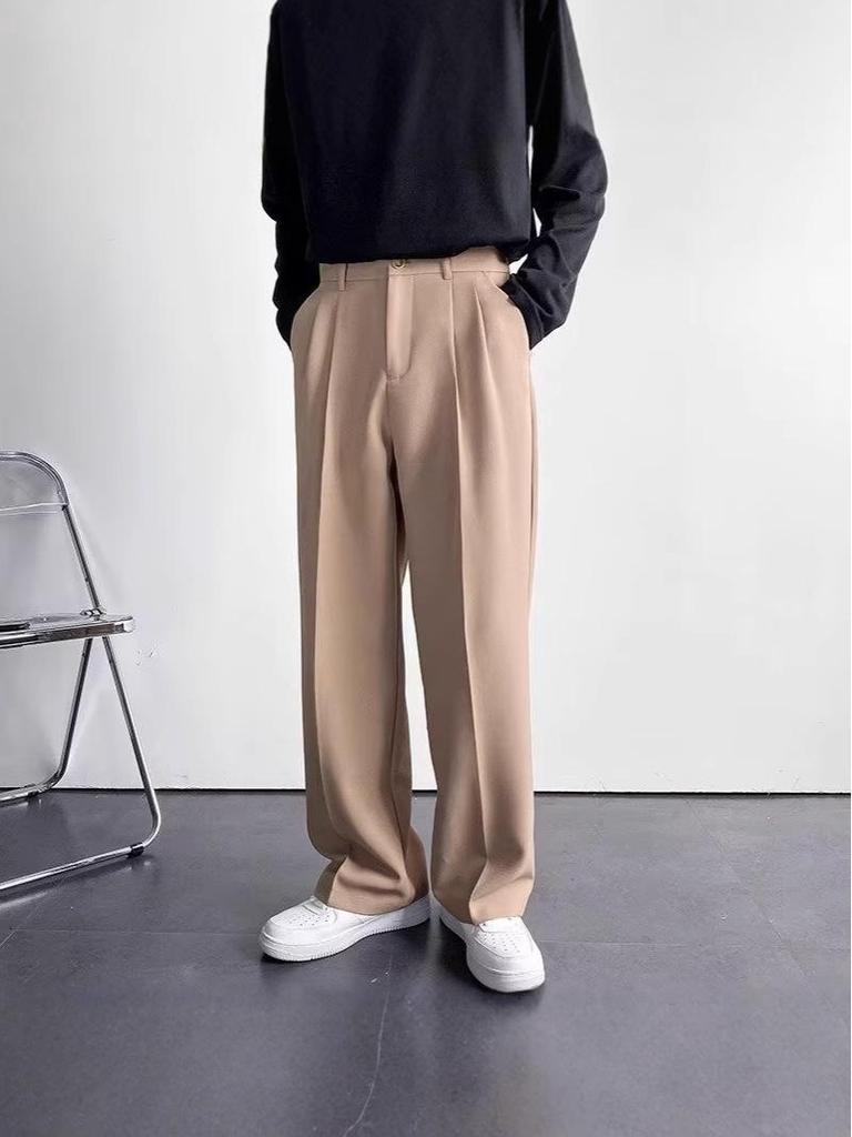 Men's High-End American White Loose Straight-Leg Floor-Length Versatile Dress Suit Pants