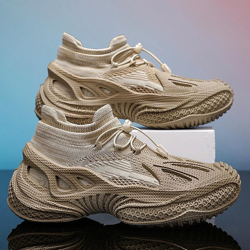 Men's Shoes Summer New Breathable Fly-woven Mesh Trend Elastic Band One Pedal Casual Platform Sports Dad Shoes