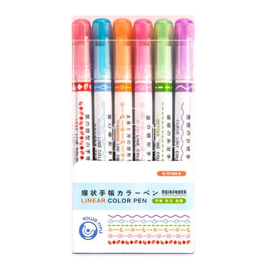 Highlighter Pen Set Wave Flower Border Markers for Journaling Multi-Color Smooth Writing Creative Drawing Tool for Scrapbooking & DIY Crafts