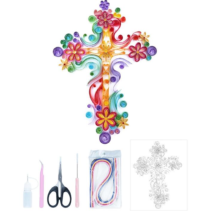 

Набор для квиллинга Uniquilling, набор для бумажного квиллинга для взрослых, начинающих, 16 * 20 дюймов, крест с инструментами для бумажного квиллинга и руководством по использованию, наборы для DIY для взрослых, бумага