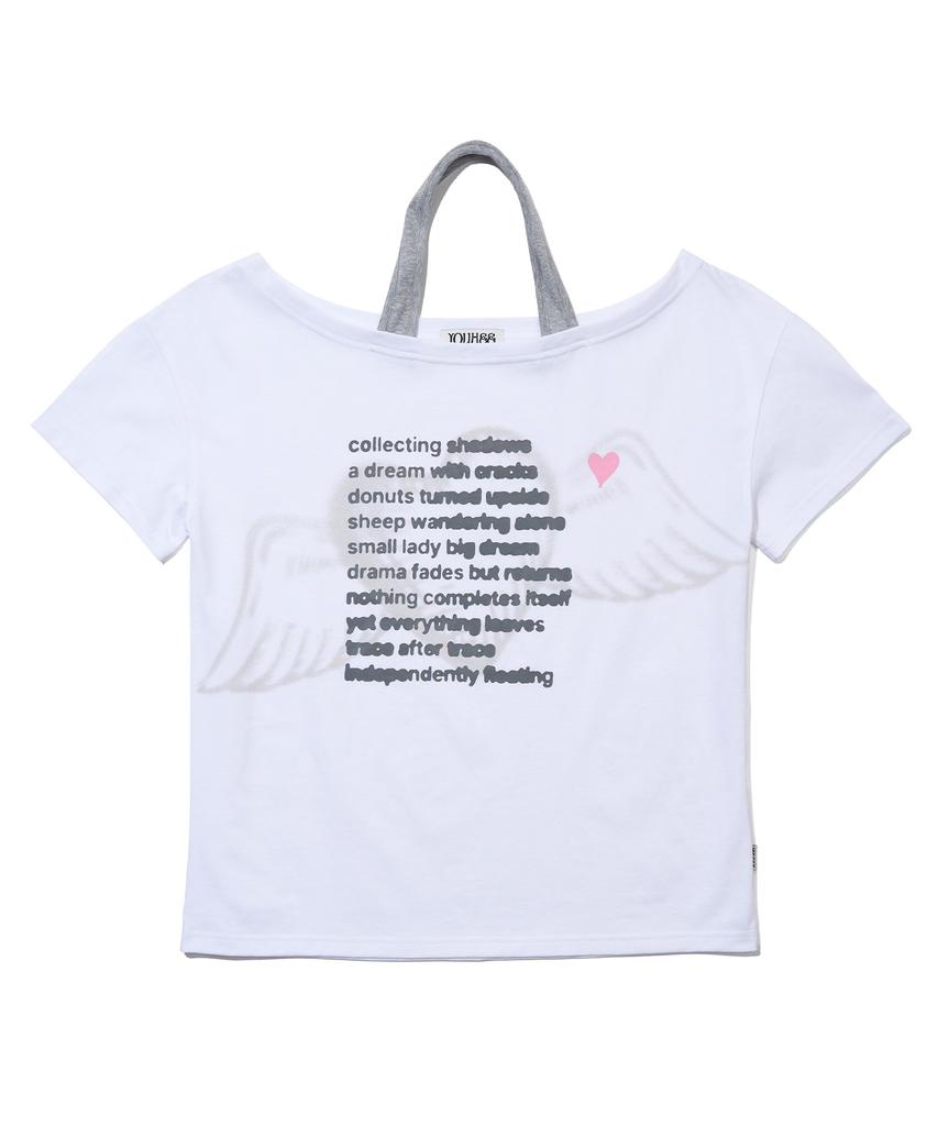 YOUHEE Lettering Halter Neck Off-Shoulder T-Shirts_White