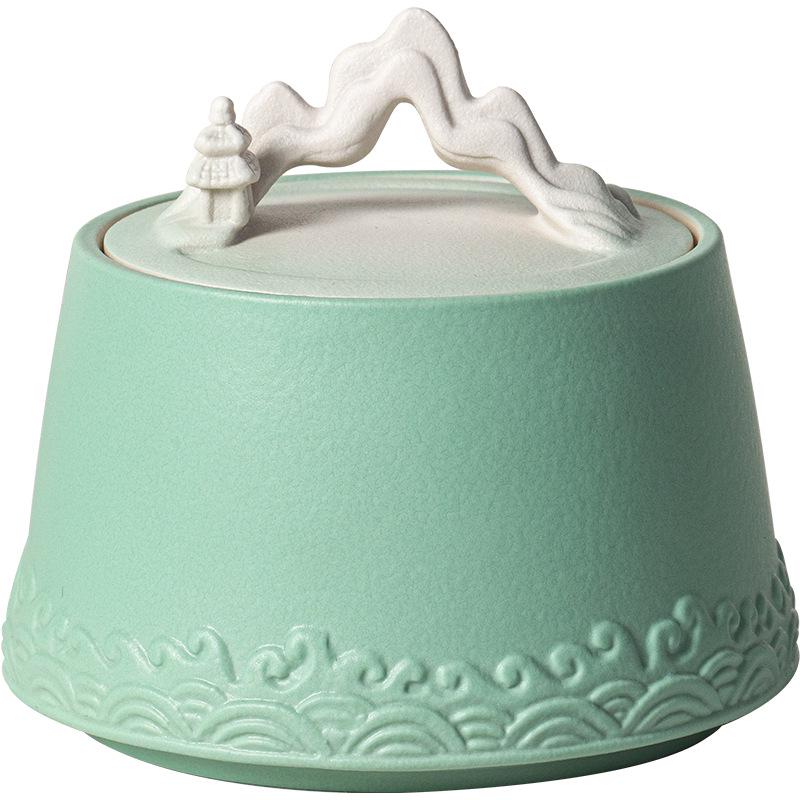 Chinese-Style Ceramic Tea Caddy: Small Mountain Viewing Sealed Jar with Moisture-Proof Packaging for Red and Green Pu'er Tea