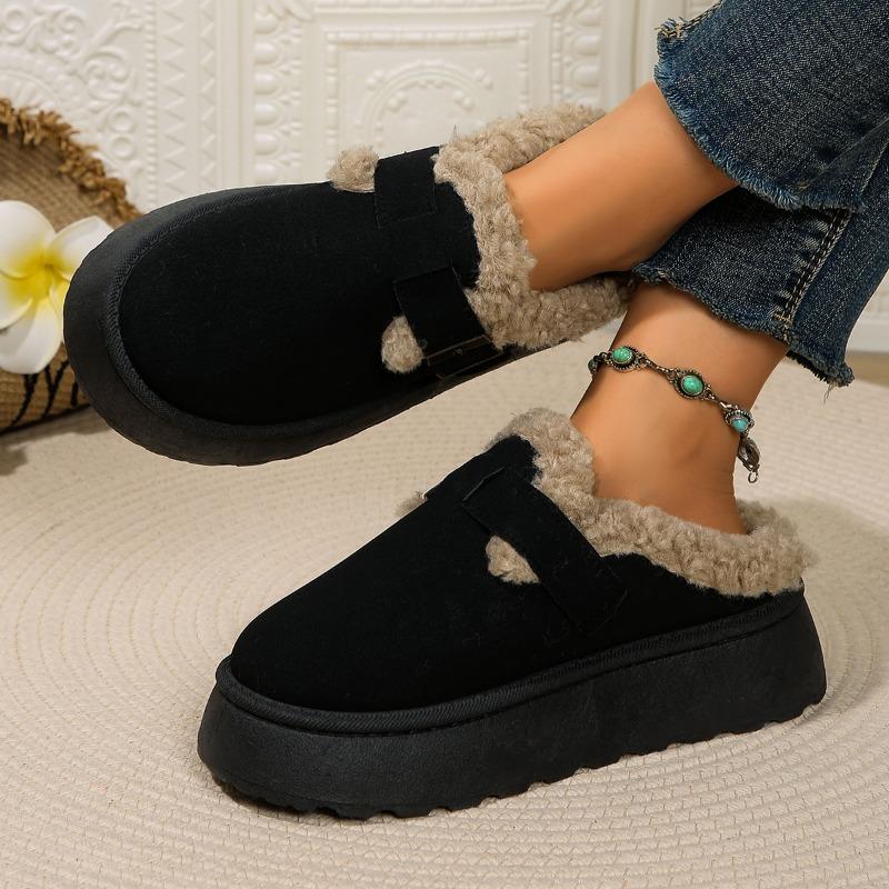 

Fashion Winter New Plus Size Wool Cotton Slippers Round Toe Platform Sole Plus Fleece Lazy Cover Feet Warm Snow Mopping 36 чёрный