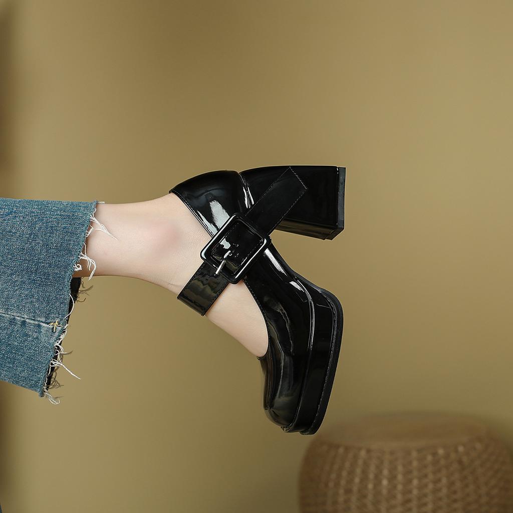 French Mary Jane High Heels Women's Short 2025 Early Spring Retro Square Head Women's Shoes Waterproof Table Thick Heel Single Shoes Women