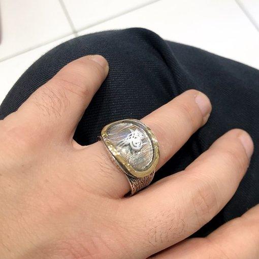 

Серебряное мужское кольцо овальной формы с боковой вышивкой Tughra специального дизайна