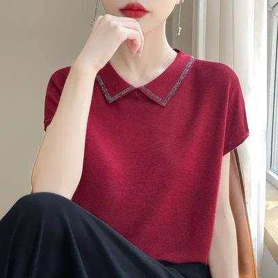 Spring New All Match Thin Short Sleeved T-shirt for Women Women's New Base Shirt Loose and Elegant Turn Down Collar Top