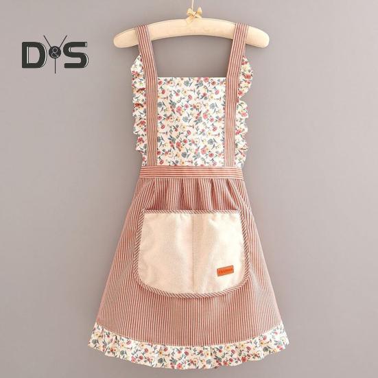 Elegant Prinsessförkläde Fläckbeständigt Blommigt Förkläde med Justerbara Band & Fickor Andningsbart Matlagnings Trädgårdsarbete Haklappsförkläde för Kvinnor