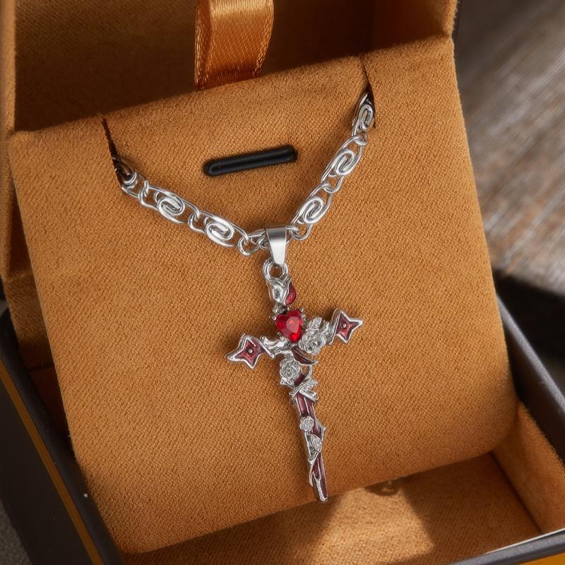 Gothic Personality Punk Thorn Cross Pendant Necklace Women's Hip-hop Fashion Ins Style Sweet Cool Niche Zircon Gift