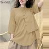ZANZEA Women Casual Round Neck Half Sleeve Loose Retro Blouse