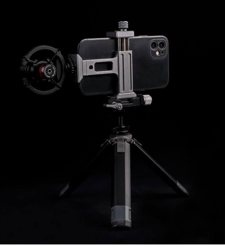 XJT8 Metal Phone Tripod Clamp with Cold Shoe & Mount Head for Desktop Cameras