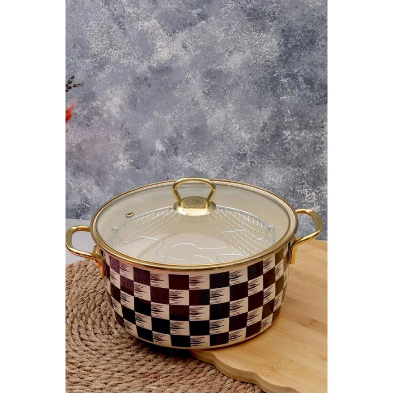 

Trojan Checkers Patterned Enamel Frying Pot 22cm. чистий