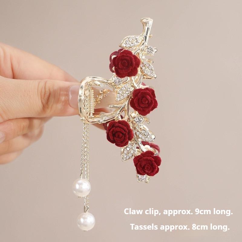 French Rose Hair Clip, Versatile and Stylish Women's Hair Clip, Metal Hair Bun Shark Clip Hair Accessory