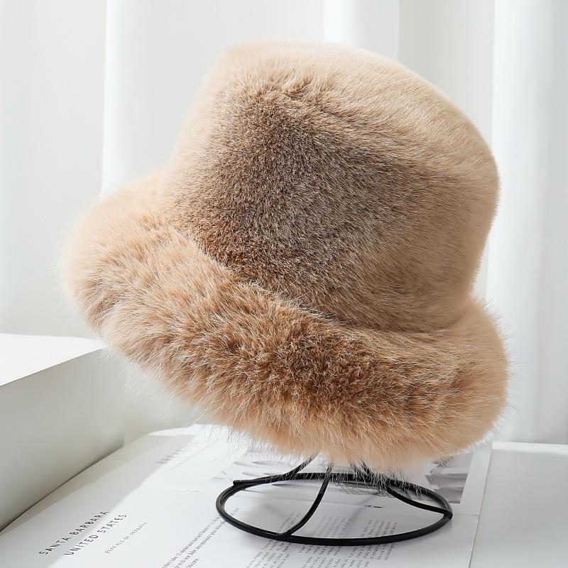 Winter warm advanced sense fluffy big head circumference bucket hat women