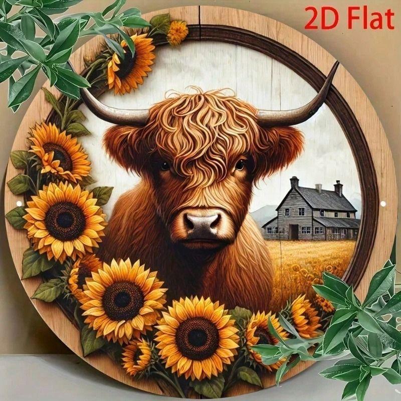 Vintage Retro Cow Sunflower Metal Wall Art Bar Garage Decor