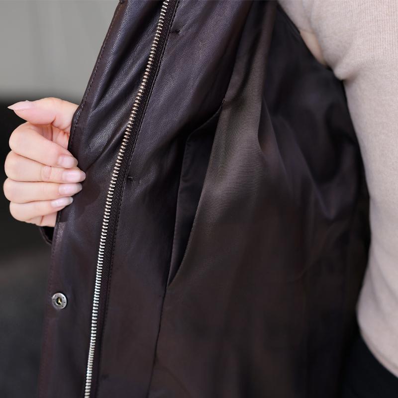 Middle Age Woman Winter Long Faux Sheepskin Coats Fur Collar Elegant Thick Warm Winter Parkas Female Leather Jacket