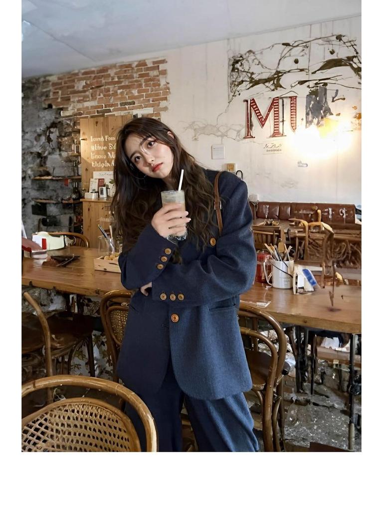 2026 Spring & Autumn Old Money Style Two-Piece Set: Fashion Suit Jacket with Wide-Leg Pants