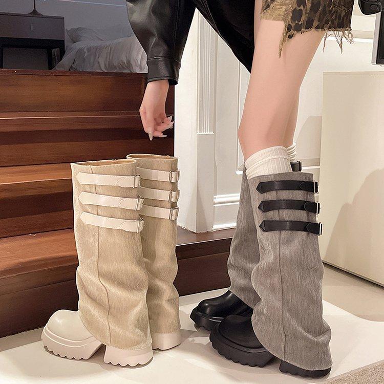 Long tube boots for women in autumn and winter 2026  new thick soled stacked pants boots sweet and cool style high tube knight