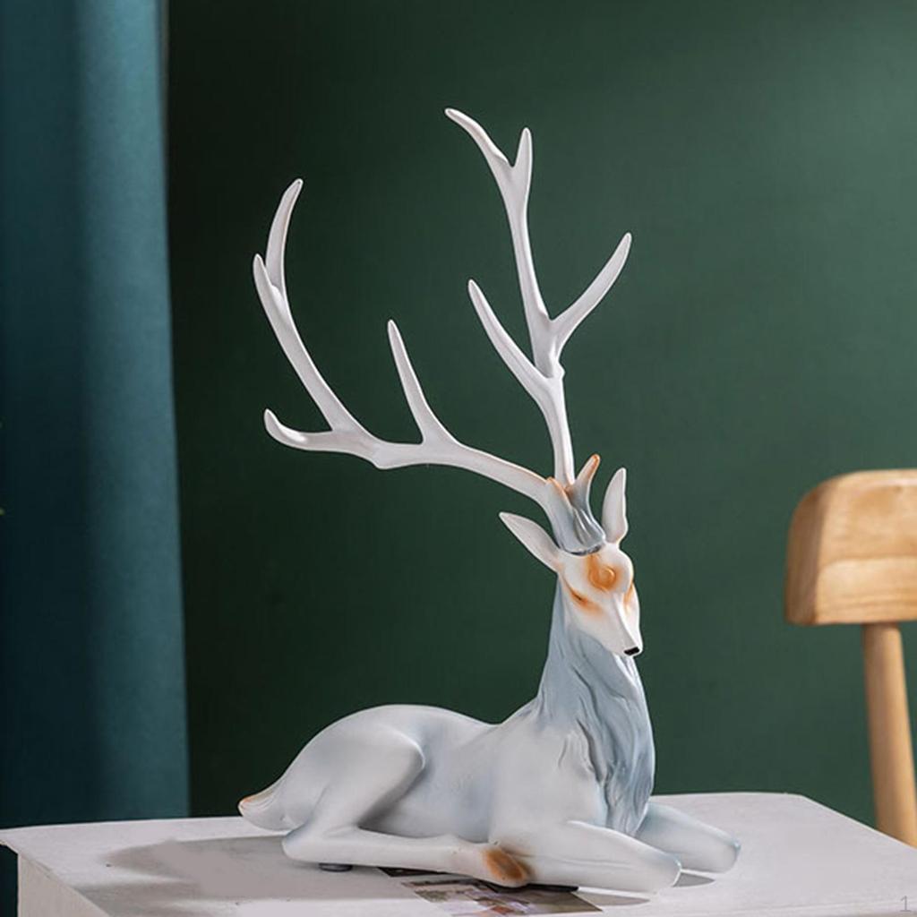 Elk Figurine Animal Decor Resin Sculpture for Living Room Shelf Centerpiece