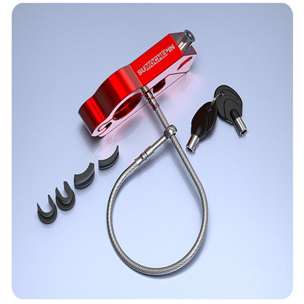 2 In 1 CNC Motorcycle Handlebar Lock Brake Handle Helmet Anti-theft Key Lock Red