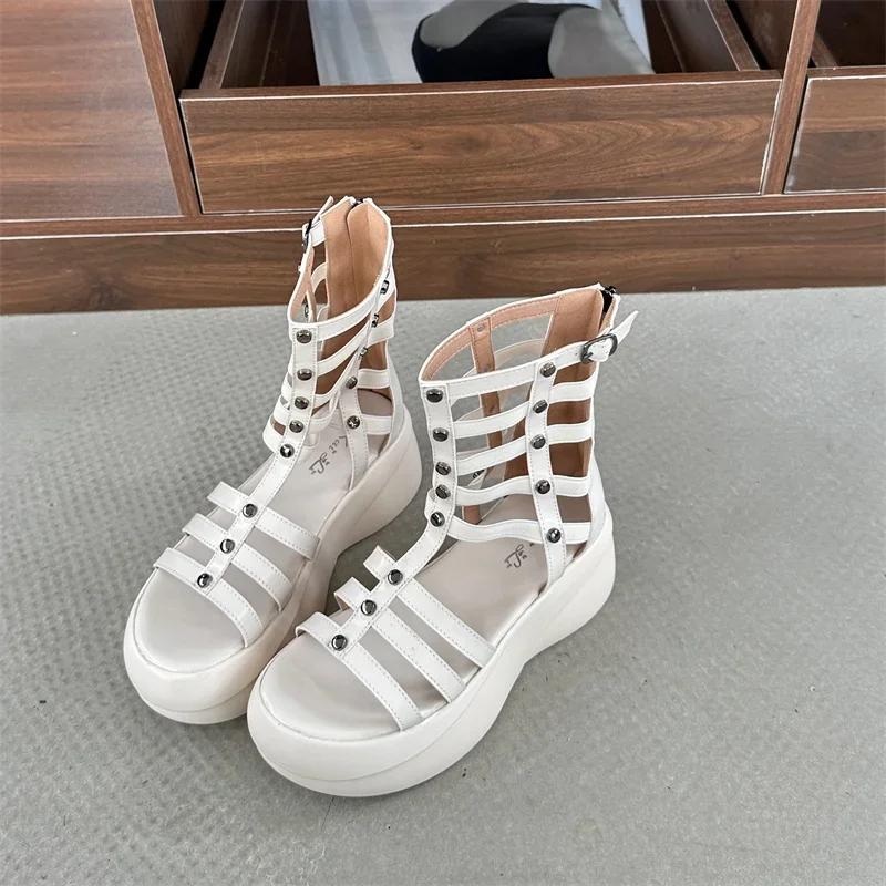 Moda de vară pentru femei, rezistente la apă, vârf deschis, curea subțire, combinație cu nit, fermoar, talpă groasă, sandale cu pană, pantofi casual