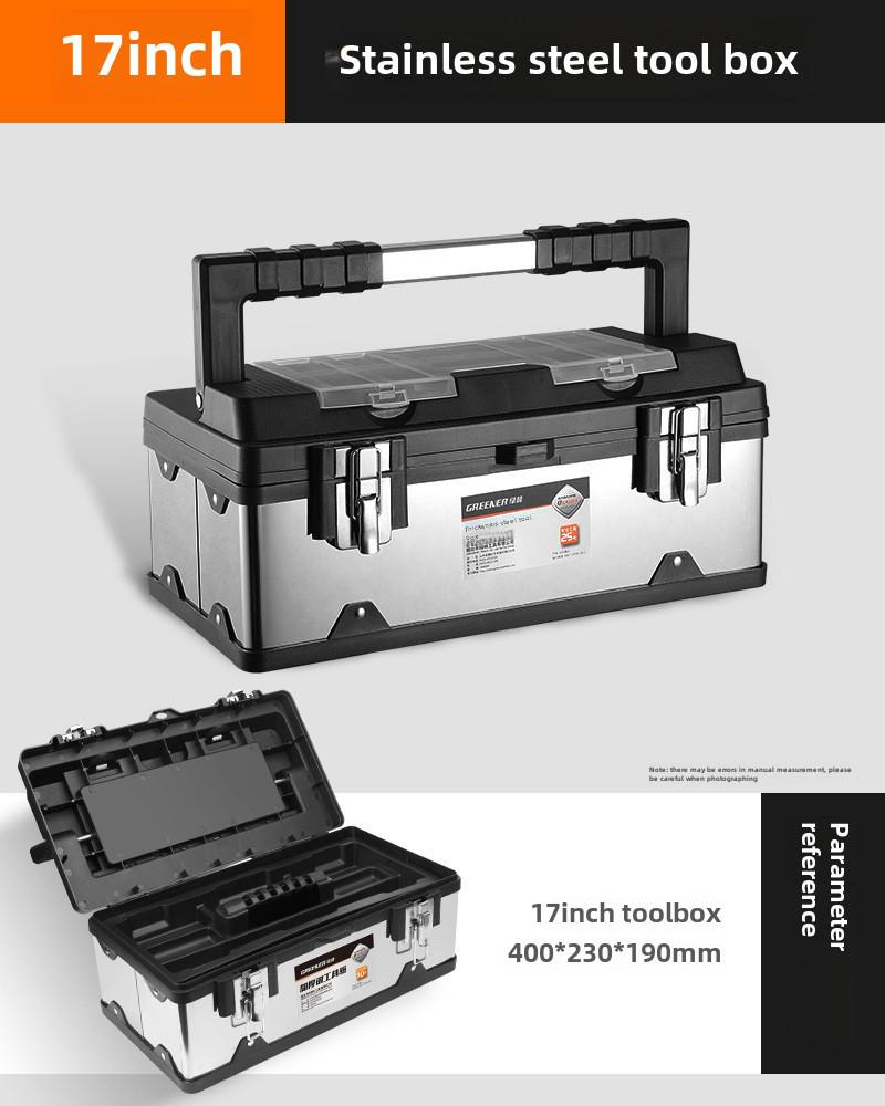 Green Forest Stainless Steel Toolbox: Multifunctional Storage for Hardware & Electricians