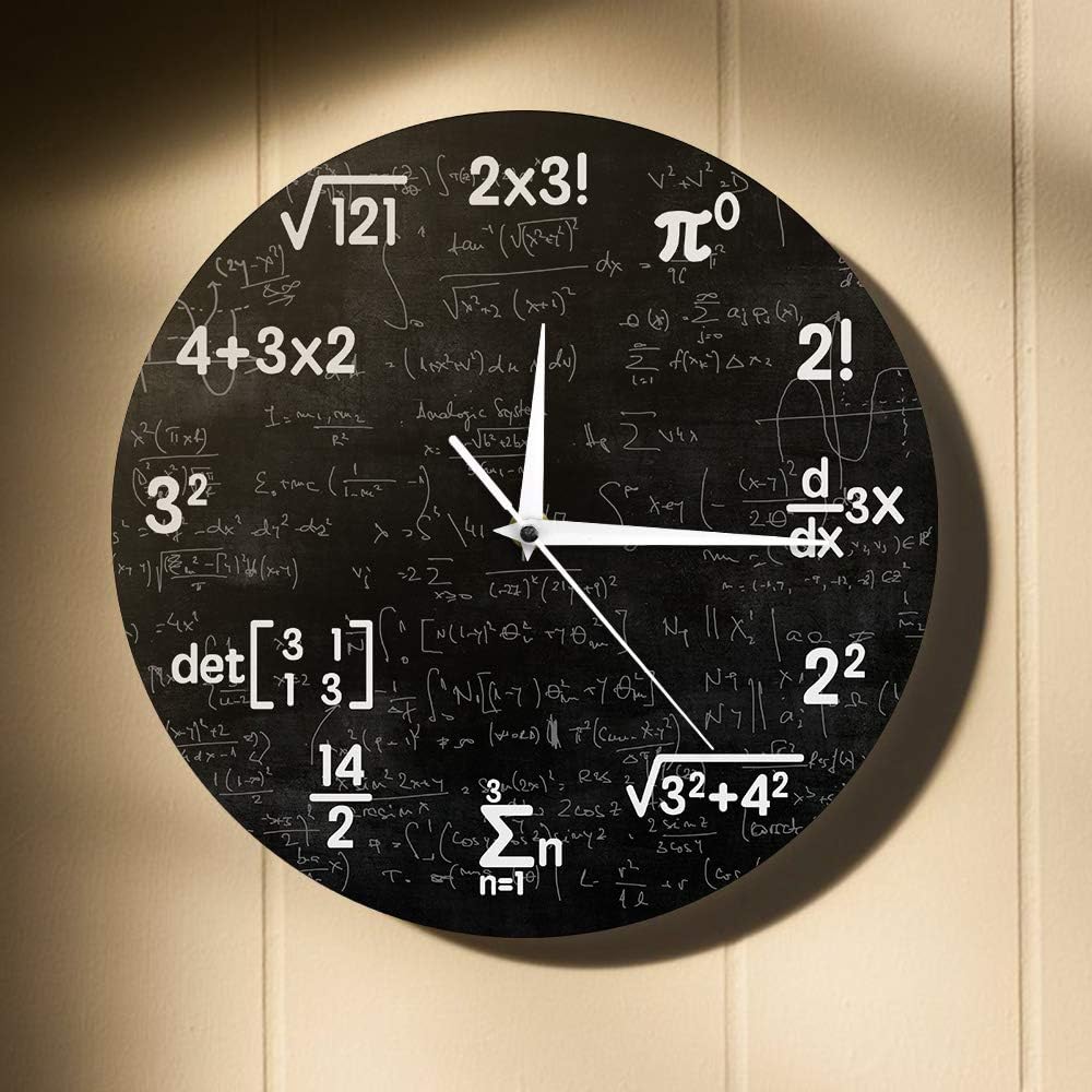 The Geeky Days Math Equations and Notations Mathematics Chalkboard Geek Battery Operated Wall Clock Silent Non-Ticking Quartz Clock Educational Gifts