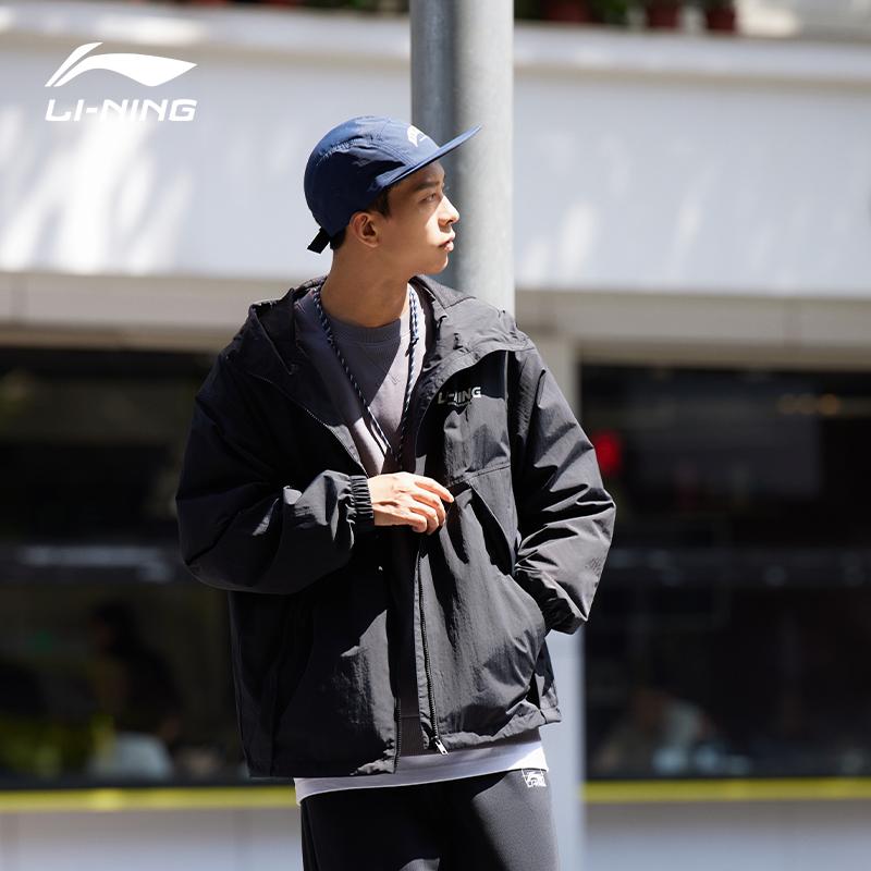 Li-Ning Windproof Water-Repellent Letter Logo Printed Hooded Sports Jacket Men Jackets Black AFDT833-1