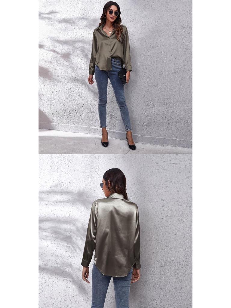 Women's Satin Long-Sleeve Blouse - New European and American Style