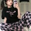 Harajuku Plaid Wide Leg Pants Women Streetwear Oversized Baggy Sweatpants Vintage High Waist Casual Joggers Black Trousers