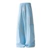 Women's Light Blue Wide Leg Cargo Pants Elastic Waist Drawstring Casual Trousers with Side Pocket