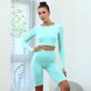 Women's Solid Color Sports Yoga Slim Long-Sleeved Five-Point Leggings Two-Piece Suit