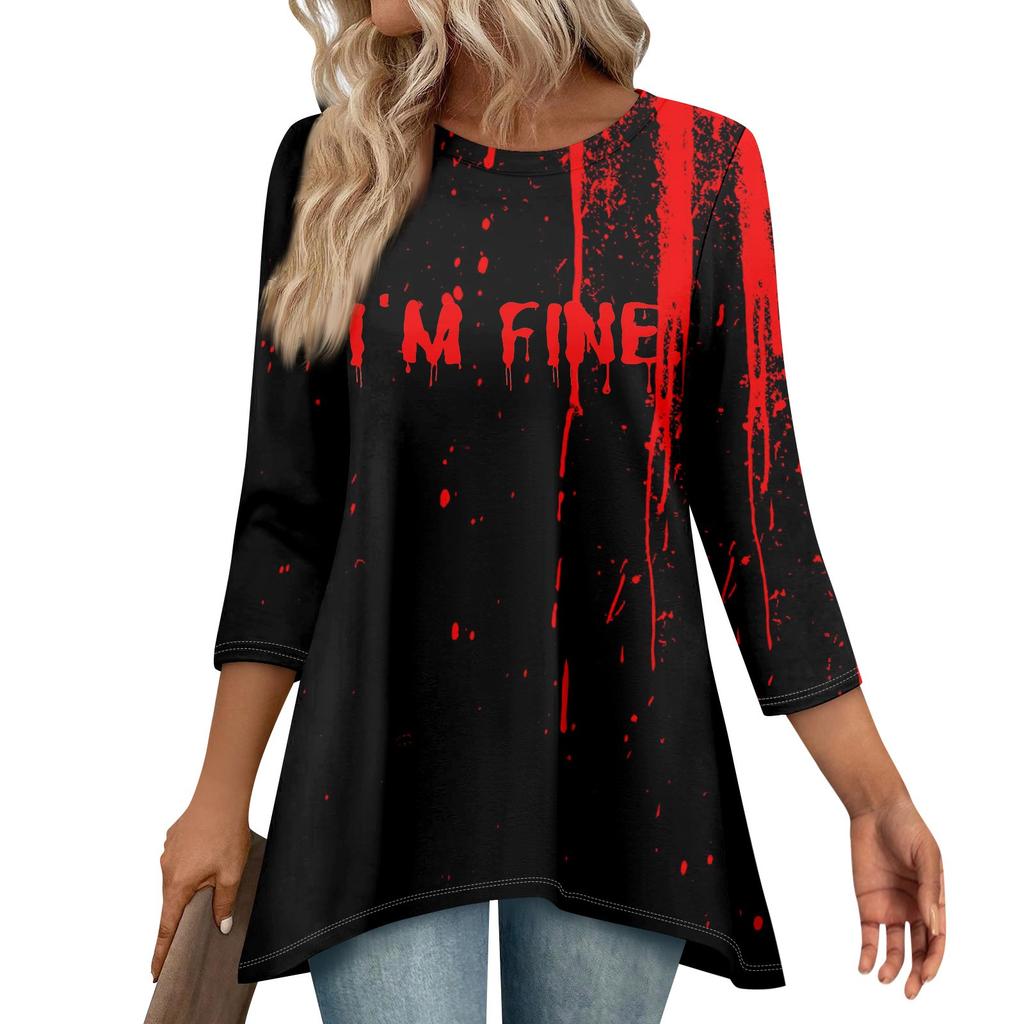 Tunic Tops For Women Loose Fit Prints Tops 3/4 Length Sleeve Womens Tops With Asymmetrical Hem