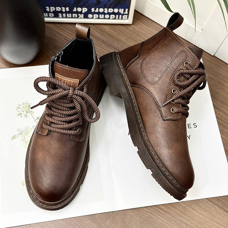 Zamek błyskawiczny buty Martin męskie buty wysokie nowe brytyjski retro robocze buty męskie modne codzienne krótkie buty brązowe skórzane buty